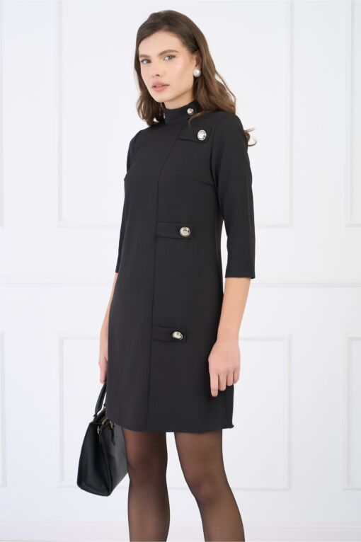 Black Friday Rochie Moze office din stofa neagra cu nasturi decorativi pe o parte
