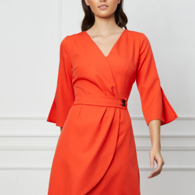 Black Friday 2022 Rochie Moze orange cu pliuri in talie