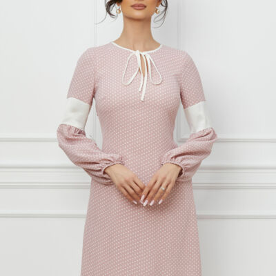 Black Friday 2022 Rochie Moze roz cu buline albe si buzunare