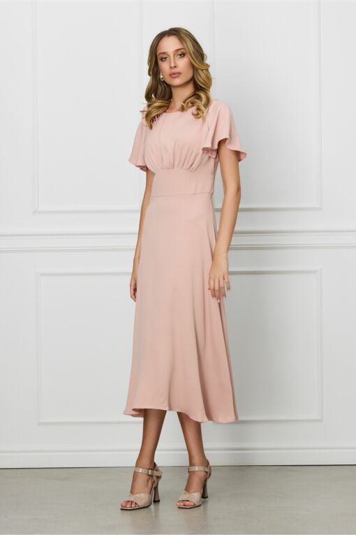 Black Friday Rochie Moze roz pudra cu trandafir pe umar