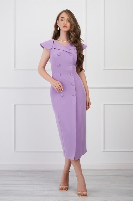 Black Friday 2022 Rochie Moze tip sacou lila cu nasturi