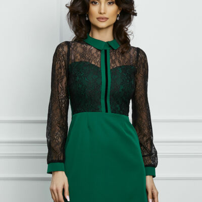 Black Friday 2022 Rochie Moze verde cu dantela neagra la bust