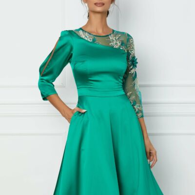 Black Friday 2022 Rochie Moze verde cu dantela pe o maneca