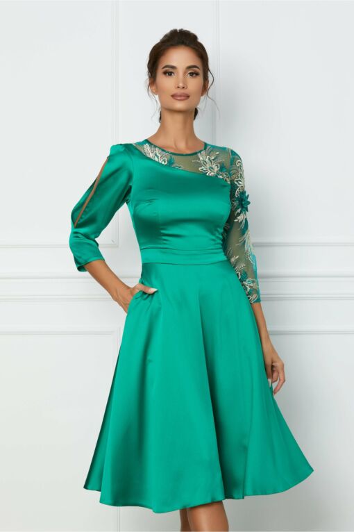 Black Friday 2022 Rochie Moze verde cu dantela pe o maneca