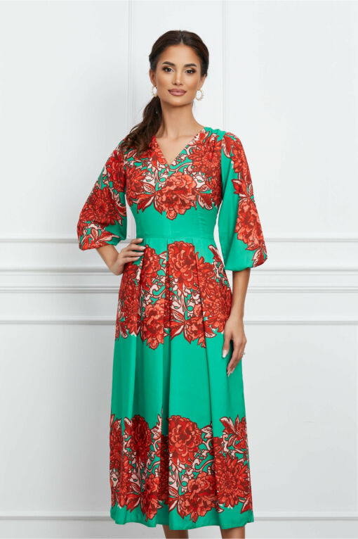 Black Friday Rochie Moze verde cu imprimeu floral orange