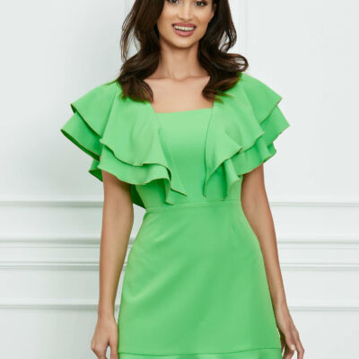 Black Friday 2022 Rochie Moze verde cu volane la bust si baza