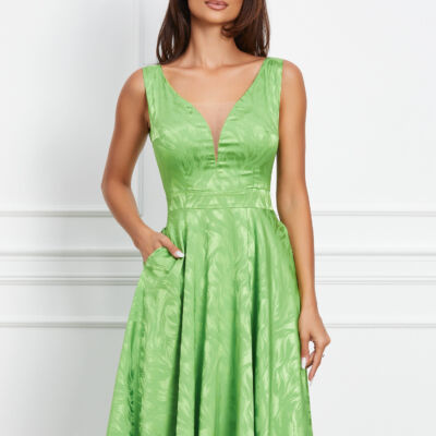 Black Friday 2022 Rochie Moze verde fara maneci cu imprimeu discret