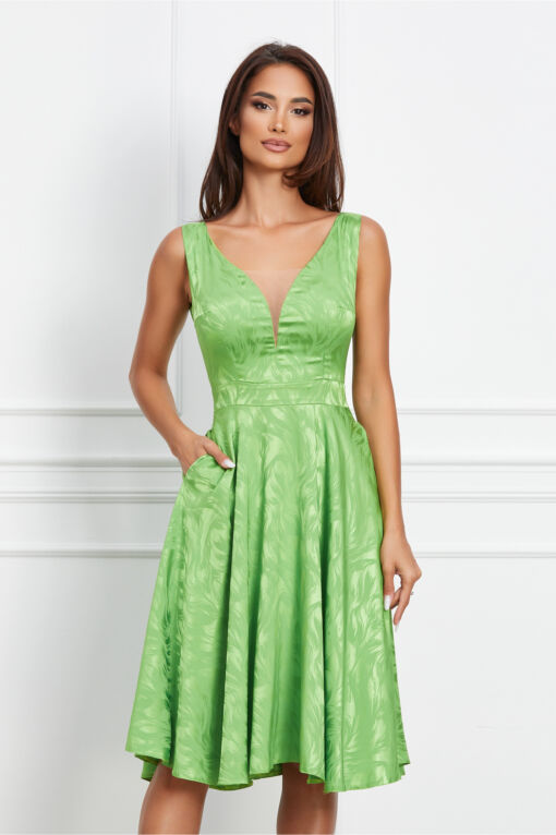 Black Friday 2022 Rochie Moze verde fara maneci cu imprimeu discret