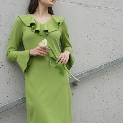 Black Friday Rochie Moze verde fistic cu volanas la bust
