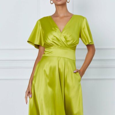 Black Friday 2022 Rochie Moze verde lime cu decolteu petrecut