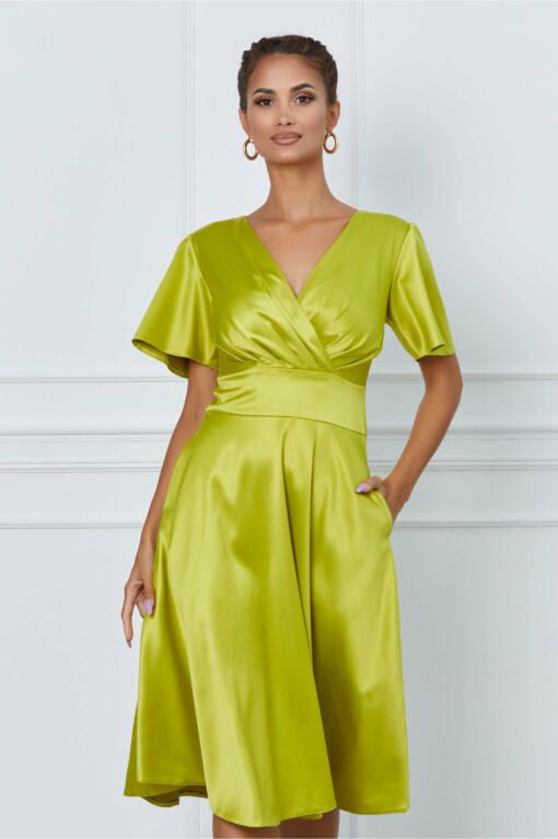 Black Friday 2022 Rochie Moze verde lime cu decolteu petrecut