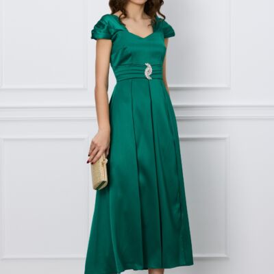 Black Friday 2022 Rochie Moze verde lunga cu accesoriu in talie