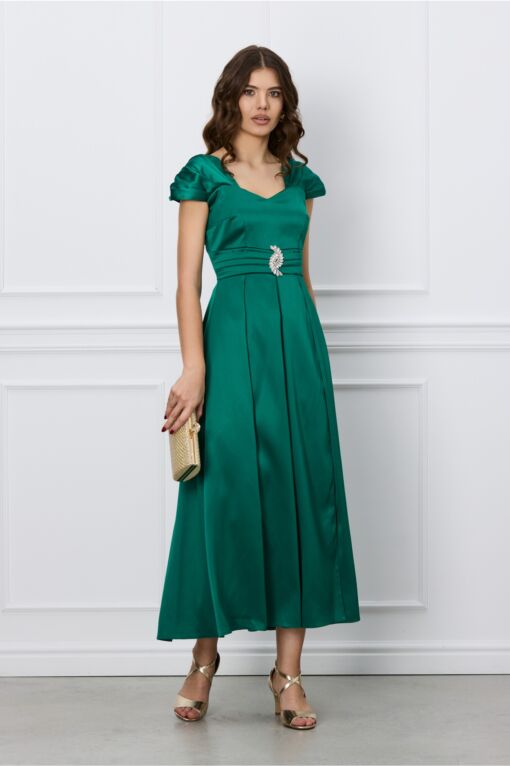 Black Friday 2022 Rochie Moze verde lunga cu accesoriu in talie