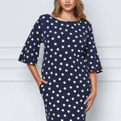Black Friday 2022 Rochie Nadia bleumarin cu buline albe
