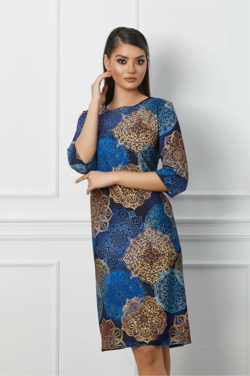 Black Friday 2022 Rochie Natalia albastra cu imprimeu galben