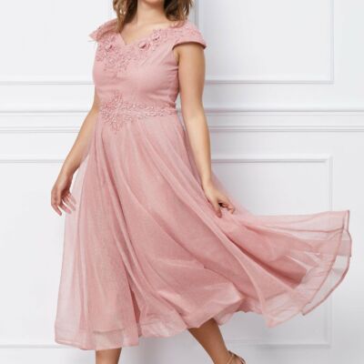 Black Friday 2022 Rochie Nicolle roz cu perlute si strasuri