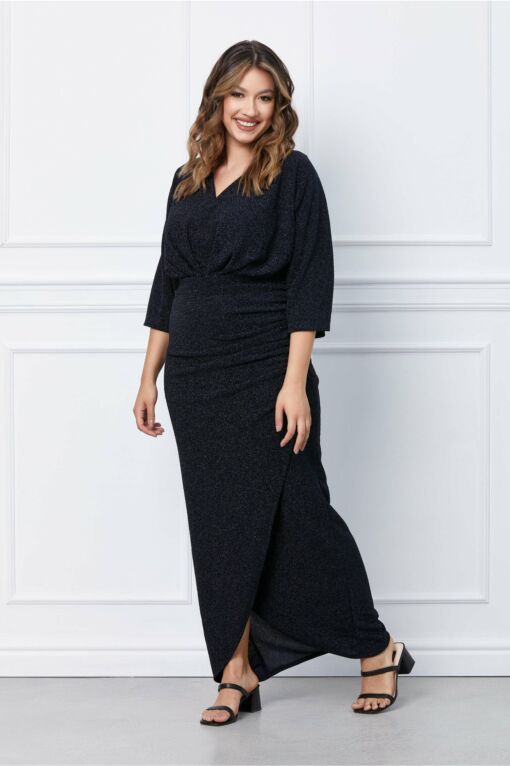 Black Friday 2022 Rochie Pamy bleumarin din lurex cu fronseu
