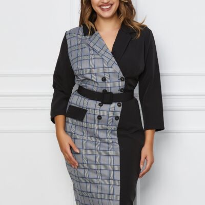 Black Friday 2022 Rochie Paula neagra cu carouri si curea in talie