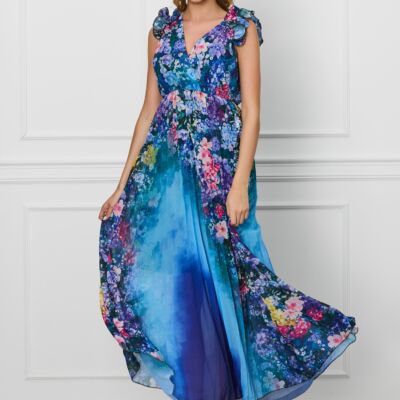 Black Friday Rochie Ramona lunga bleumarin cu imprimeuri florale