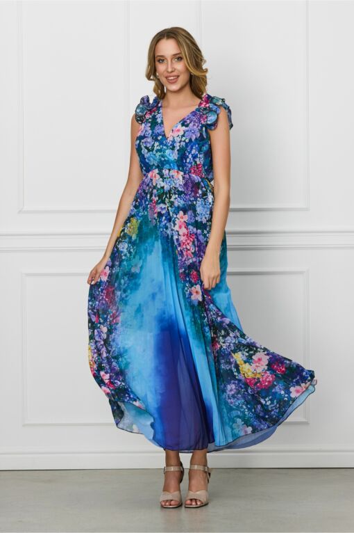 Black Friday Rochie Ramona lunga bleumarin cu imprimeuri florale