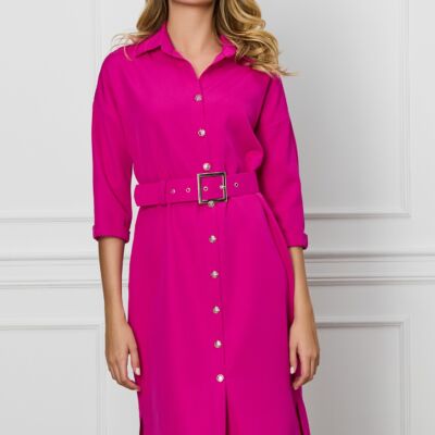Black Friday Rochie Rebeca fucsia tip camasa cu nastusi si curea in talie