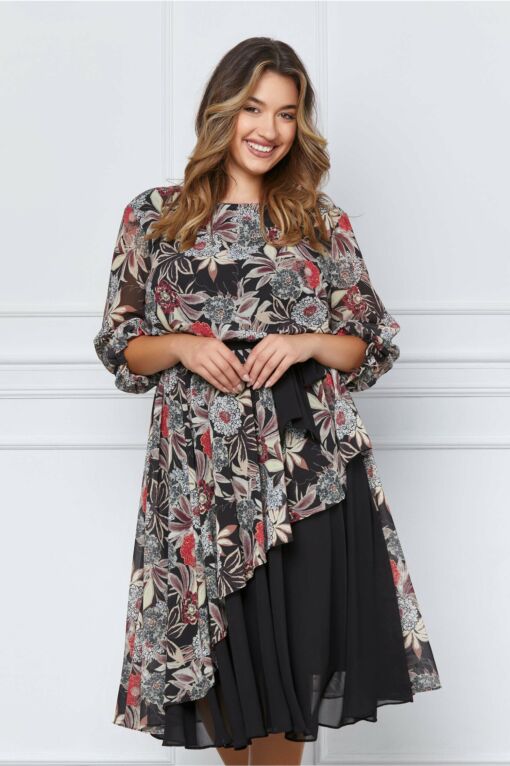 Black Friday 2022 Rochie Rona neagra cu imprimeu floral grena