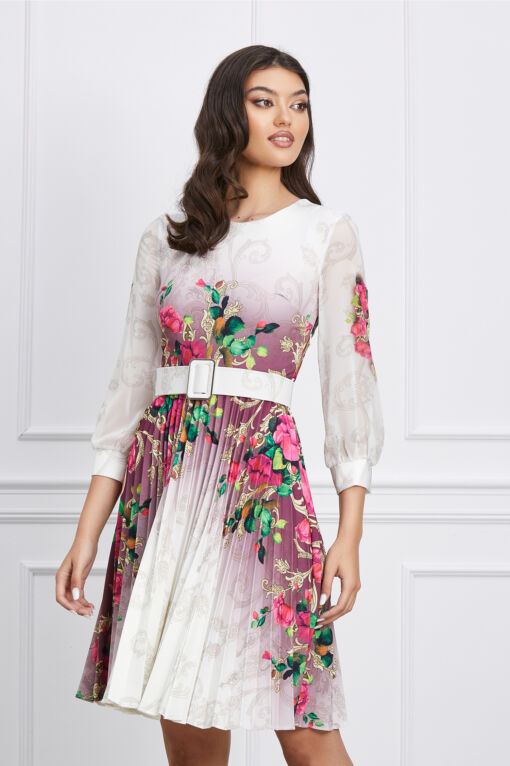 Black Friday Rochie Roxana ivory cu mov in degradee si flori