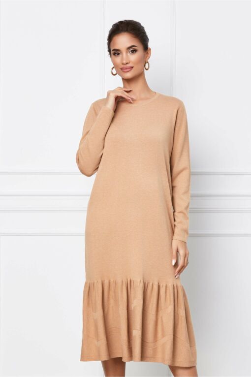 Black Friday 2022 Rochie Roxy maro din tricot cu volanas la baza