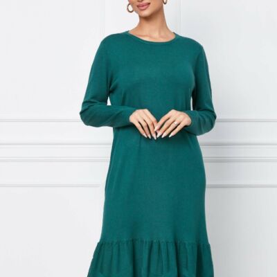 Black Friday 2022 Rochie Roxy verde din tricot cu volanas la baza