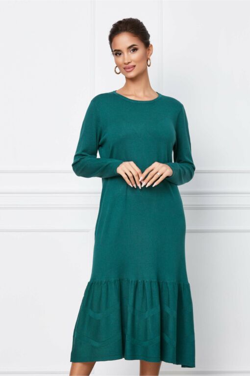 Black Friday 2022 Rochie Roxy verde din tricot cu volanas la baza