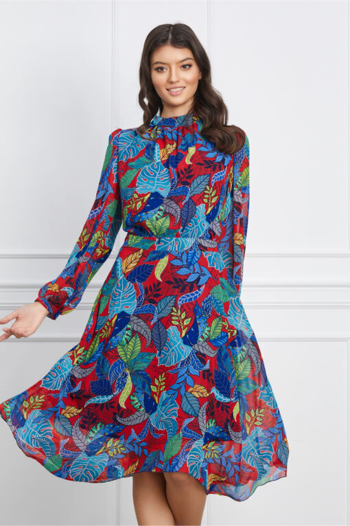 Black Friday 2022 Rochie Sabrina rosie cu imprimeuri albastre