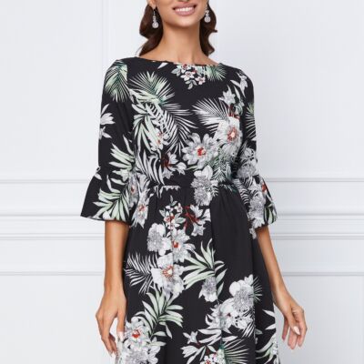 Black Friday 2022 Rochie Samara neagra cu imprimeu tropical