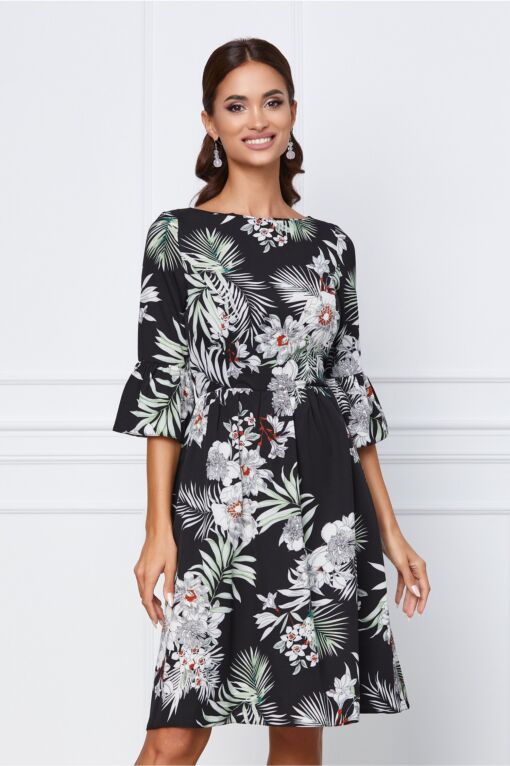 Black Friday 2022 Rochie Samara neagra cu imprimeu tropical