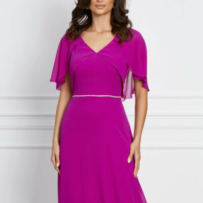 Black Friday 2022 Rochie Samira magenta cu volane pe bust si strasuri pe talie