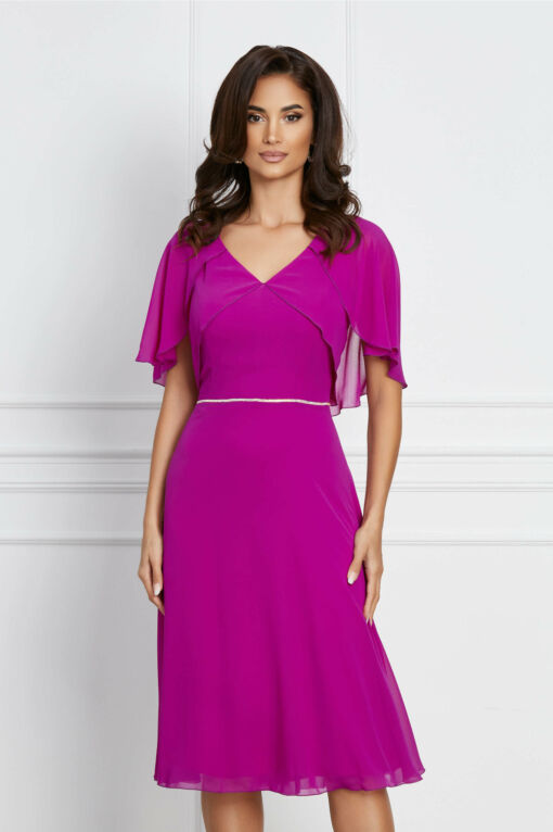Black Friday 2022 Rochie Samira magenta cu volane pe bust si strasuri pe talie