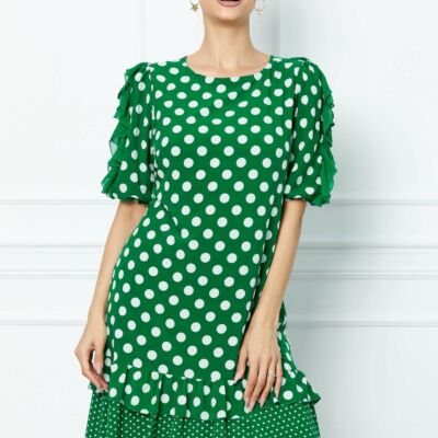 Black Friday 2022 Rochie Samira verde cu buline si volanase