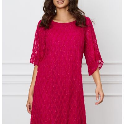 Black Friday 2022 Rochie Sandi fucsia cu model in relief si fir lurex