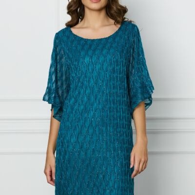 Black Friday 2022 Rochie Sandi turcoaz cu model in relief si fir lurex