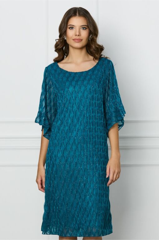Black Friday 2022 Rochie Sandi turcoaz cu model in relief si fir lurex
