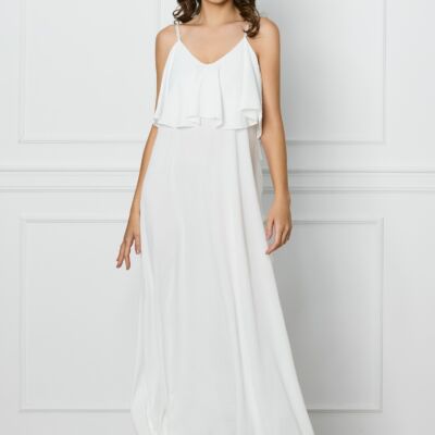 Black Friday Rochie Sara alba lunga cu volane