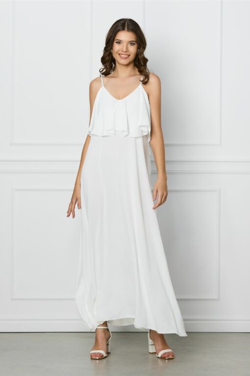 Black Friday Rochie Sara alba lunga cu volane