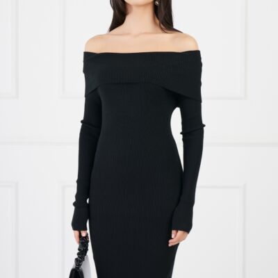 Black Friday Rochie Sara neagra cu decolteu lasat pe umeri