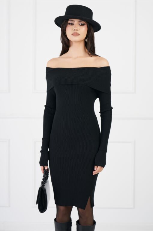 Black Friday Rochie Sara neagra cu decolteu lasat pe umeri