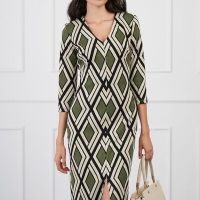 Black Friday Rochie Sarah kaki cu imprimeuri bej