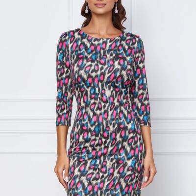 Black Friday 2022 Rochie Silvia bej cu animal print fucsia