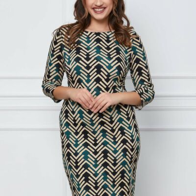 Black Friday 2022 Rochie Silvia verde cu imprimeuri bej