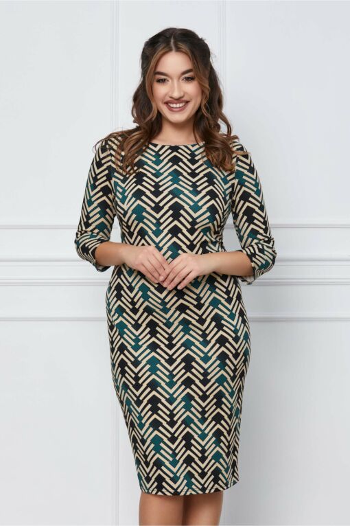 Black Friday 2022 Rochie Silvia verde cu imprimeuri bej