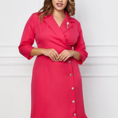 Black Friday 2022 Rochie Simina fucsia cu nasturi pe fusta si volan la baza
