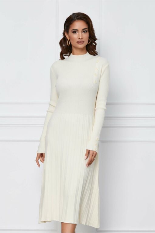Black Friday 2022 Rochie Simina ivory din tricot cu nasturi la bust
