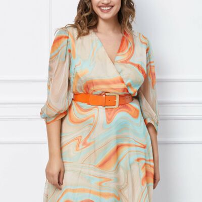 Black Friday 2022 Rochie Sira crem cu imprimeuri orange